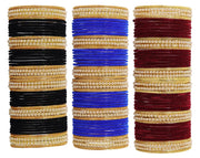 NMII Glass with Premium Velvet, Pearls and Ballchain Studded Fancy Bangles Set For Women's and Girls | Multicolour Stylish Bangles Set- Pack of 144 Bangles, (Multicolour_2.8 Inches)