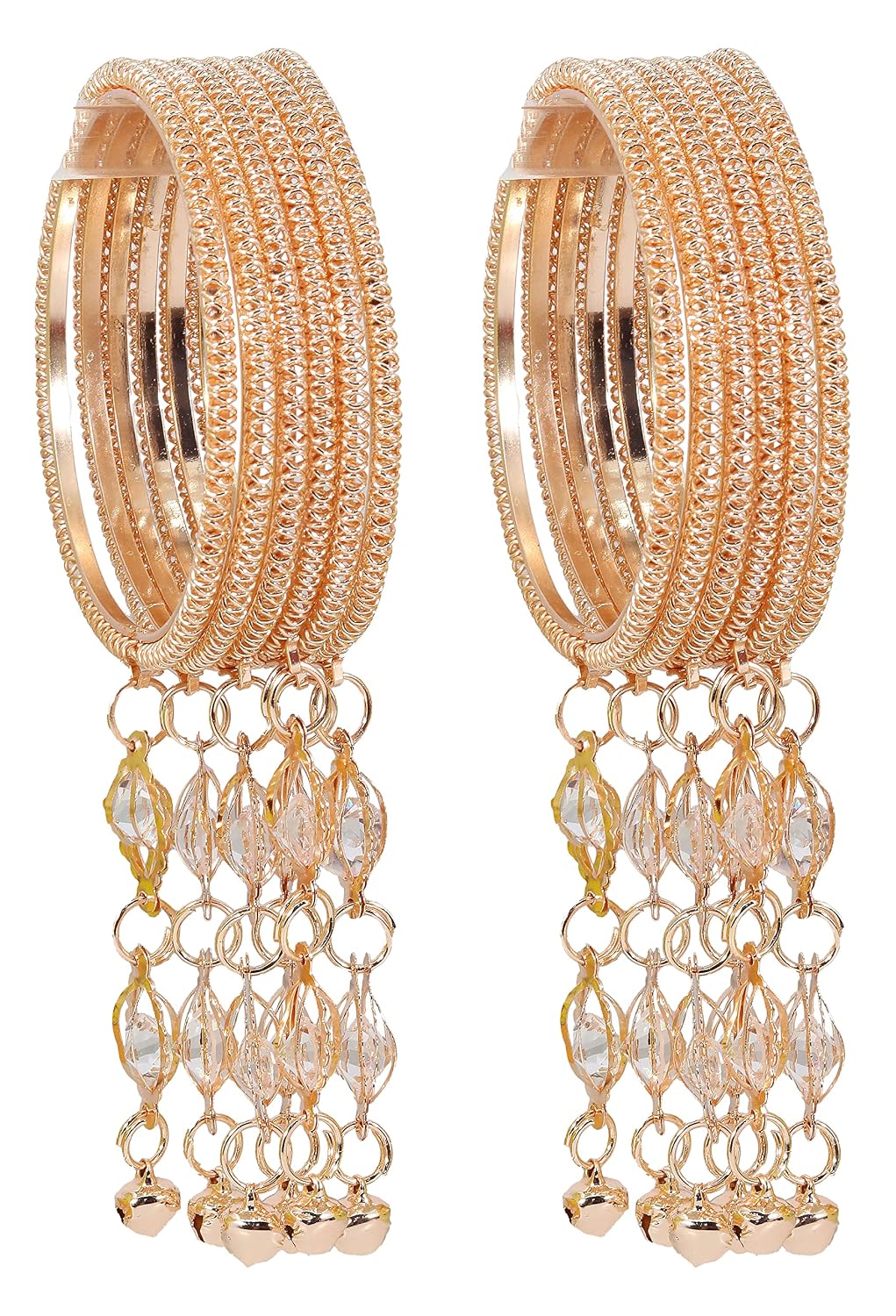 NMII Styish Metal with Zircon Stone and Bells Latkan Bangles Set For Women and Girls | Fancy Fashion Jewellry | Women's Traditional Bangle Set- Pack of 12