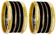 NMII Metal with Zircon Gemstone and Pearls Studded Velvet Bangle Set for Women and Girls