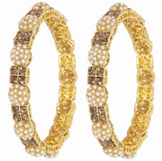 NMII Non Precious Metal Base Metal With Zicon Gemstone and Moon pearl Studded Glossy Finished Kada Set For Women and Girls