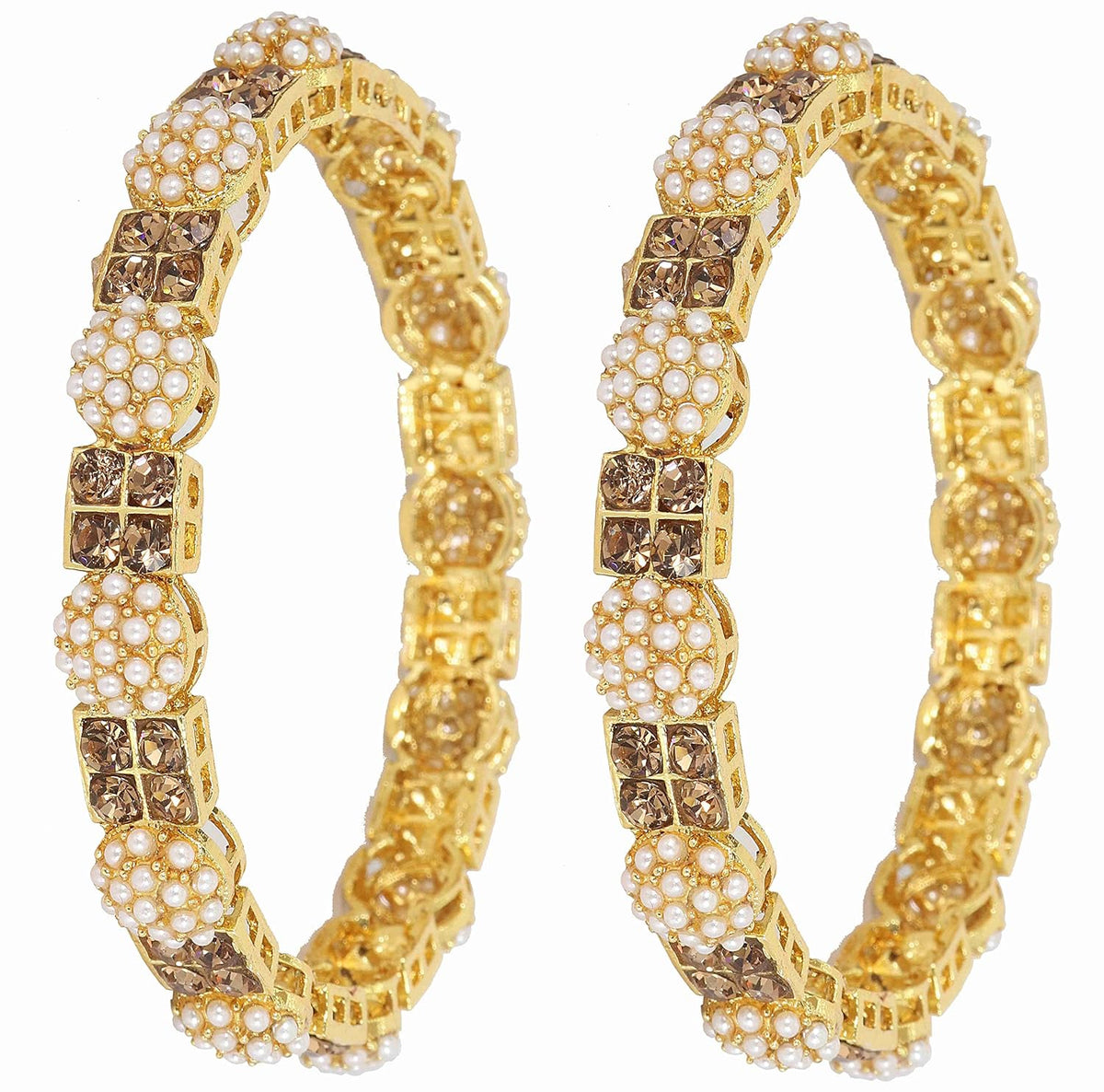 NMII Non Precious Metal Base Metal With Zicon Gemstone and Moon pearl Studded Glossy Finished Kada Set For Women and Girls