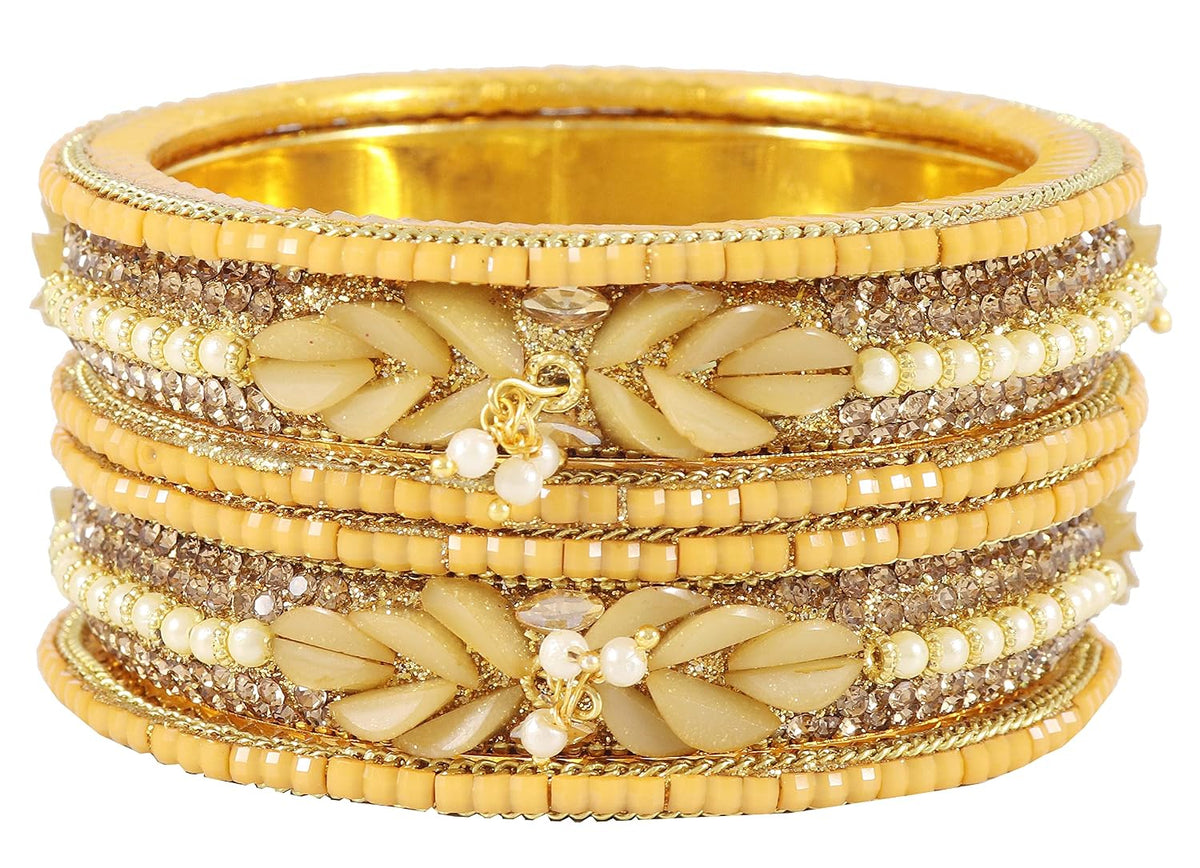 NMII Non-Precious Metal Base Metal with Zircon Gemstone Or Beads Studded worked and Spread with Glitter Pattern Glossy Finished Kada Set For Women and Girls