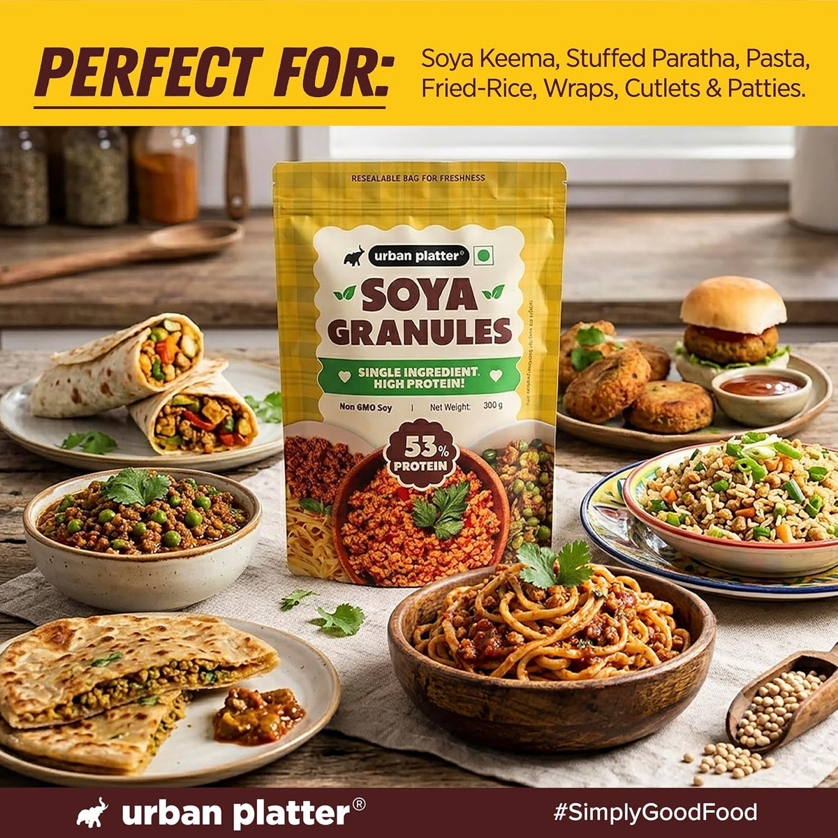 Urban Platter Soya Granules, 300g (53% Plant Protein | Made from Defatted Soy Flour | Fiber Rich Soya Mince)