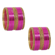 NMII Non Precious Metal with Base Metal Zircon Gemstone Studded Glossy Finished and Textured Design Traditional Bangle set for Women and Girls