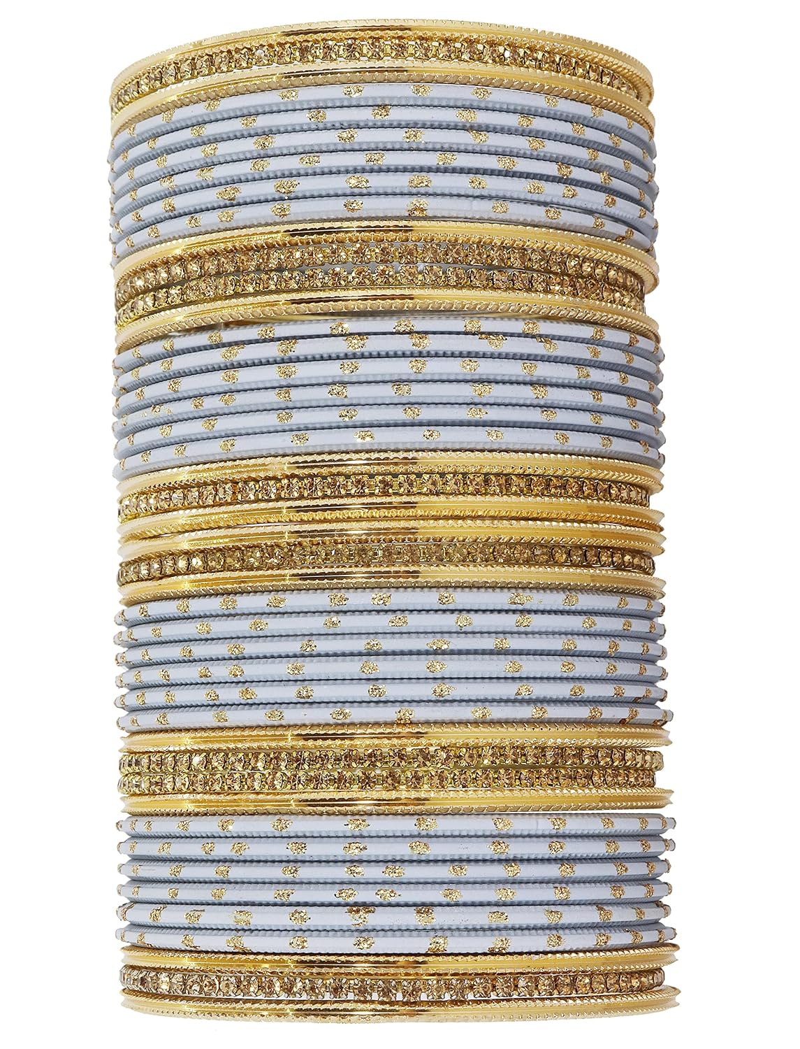 NMII Non-Precious Metal Base Metal with Zircon Gemstone Studded worked Spread with Glitter Glossy Finished Bangle Set For Women and Girls
