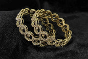 NMII Stylish Alloy Metal Gold Plated Bangles Set For Girls and Women Studded American Diamond Stone | Fancy Diamond Bangles | Metal bangles | Women Bangles For Wedding, Party, Function- Set of 2