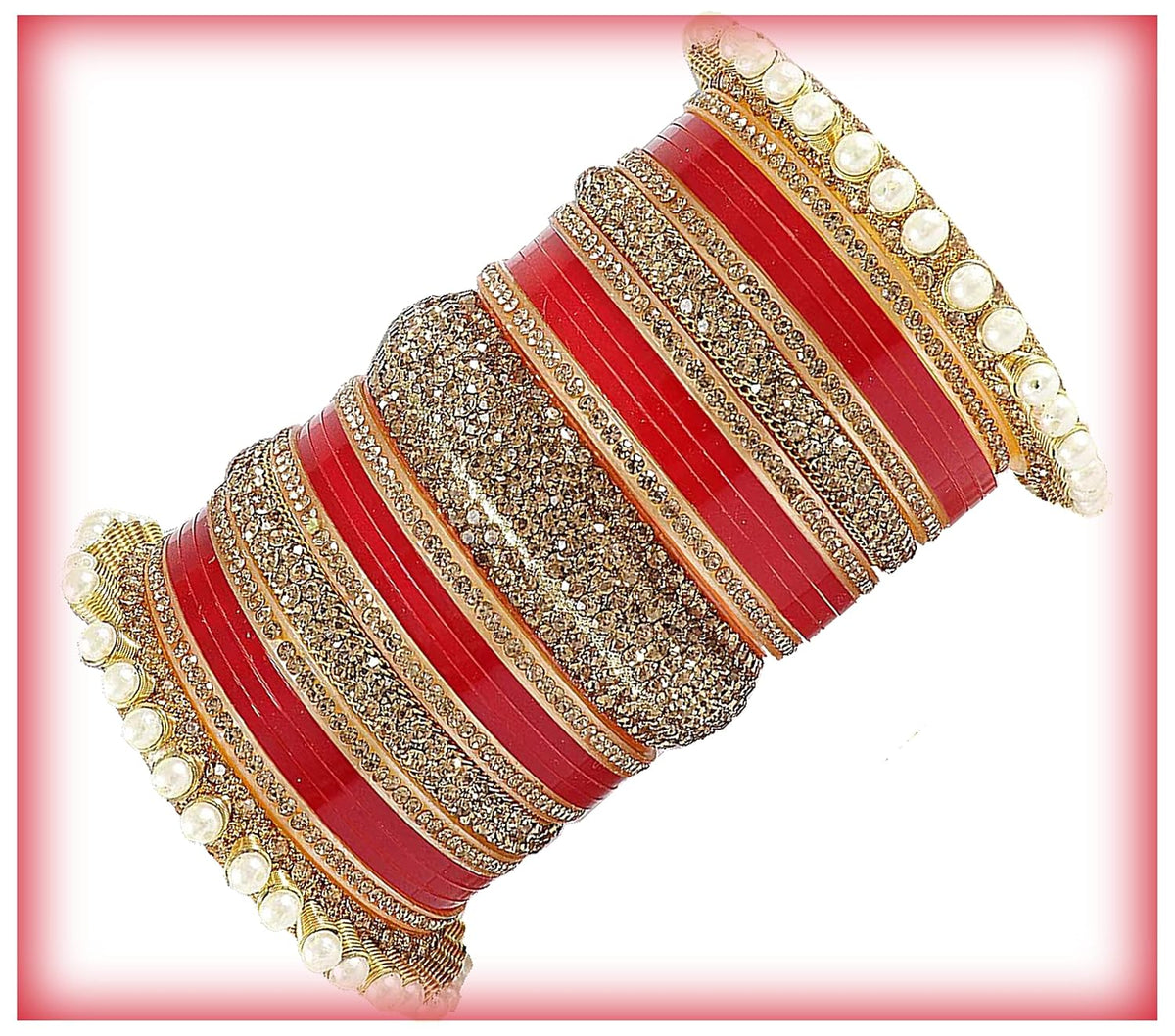 NMII Acrylic (Plastic) and Zircon Gemstone Studded with Pearl Glossy Finished (ONLY 1 HAND) Chuda Set For Women and Girls