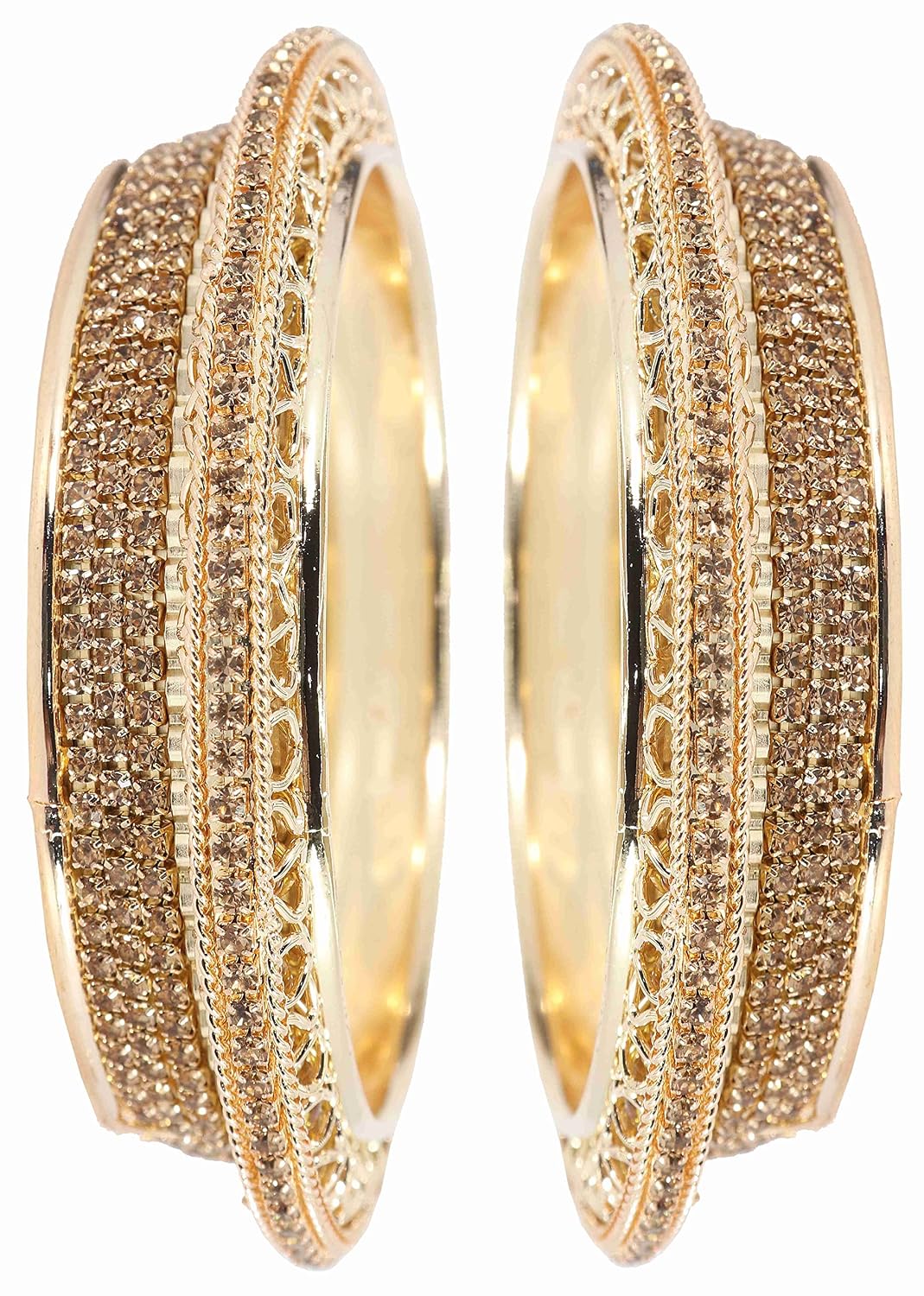 NMII Alloy Metal Gold Plated Bangles Set For Women & Girls Studded Zircon Stone | Stylish Diamond Bangles | Women's bangles | Metal Bangles- (Pack of 2)