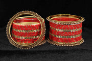 NMII Non-Precious Metal with Base Metal Zari Dotted and Pearls Studded Glossy Finished Traditional Bangle set for Women and Girls