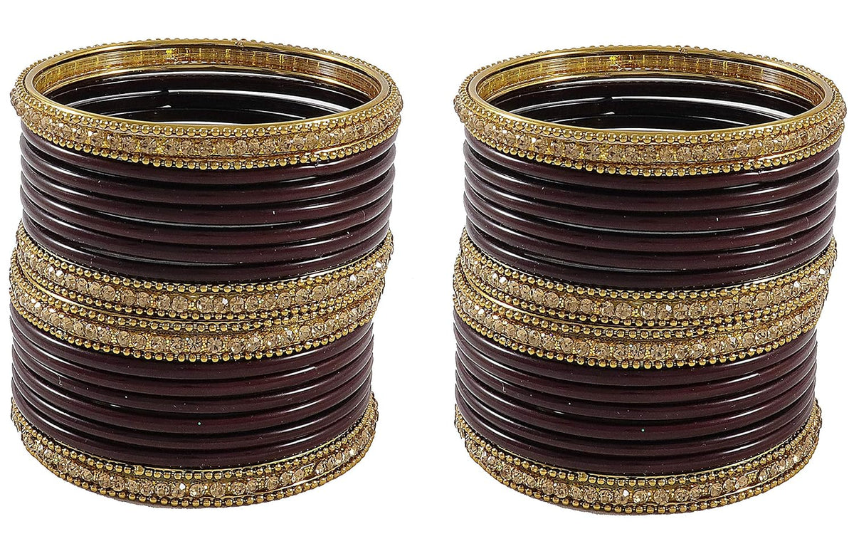 NMII Glass With Zircon Gemstone Studded Worked and Ball Chain Or Plane Gloosy Finished Bangles Set For Women and Girls
