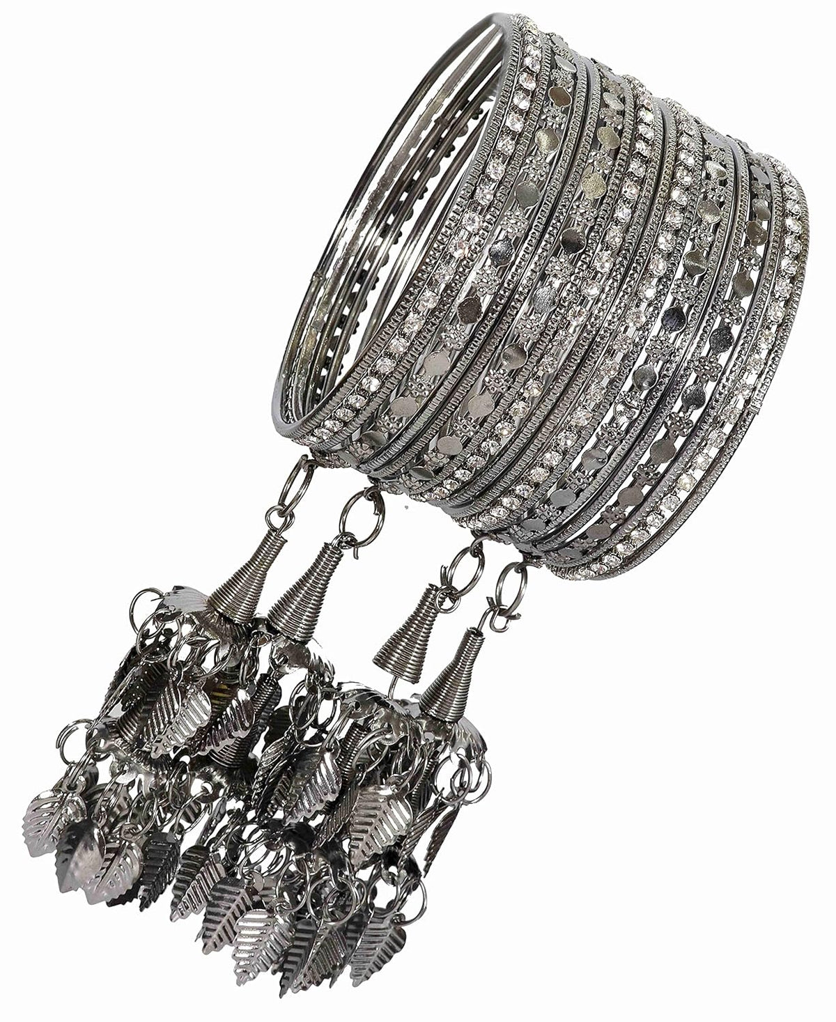 NMII Metal with Zircon Gemstone Studded Glossy Finished Chilai Latkan Bangle Set For Women and Girls
