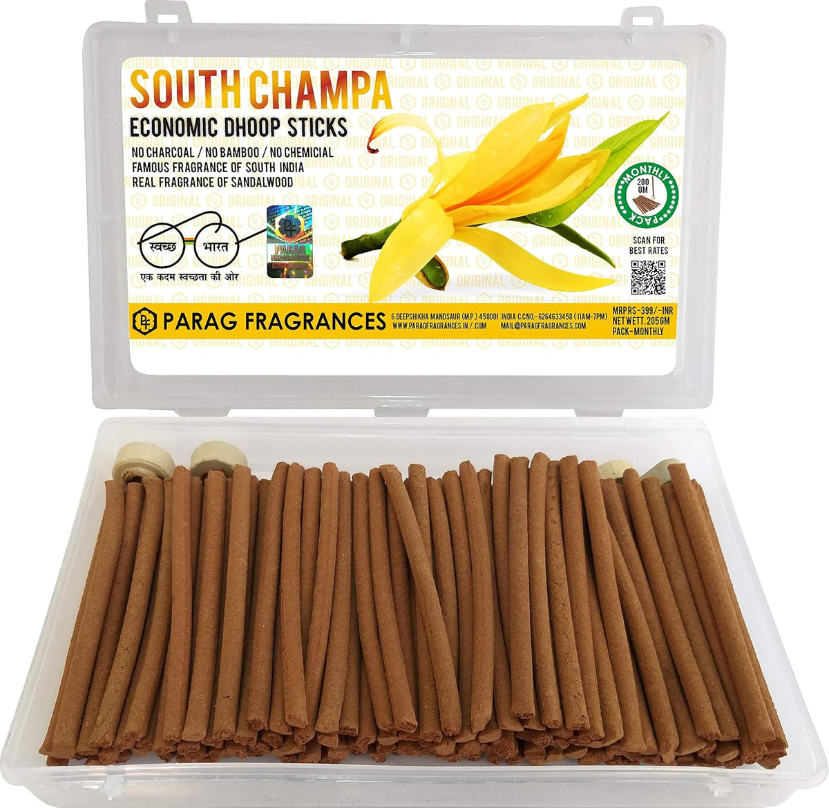 Parag fragrances Hand Crafted, Long Lasting South Champa Natural Essential oils and Herbs Premium Dhoop Sticks for Prayer (Without Charcoal and Bamboo) 200gm Pack