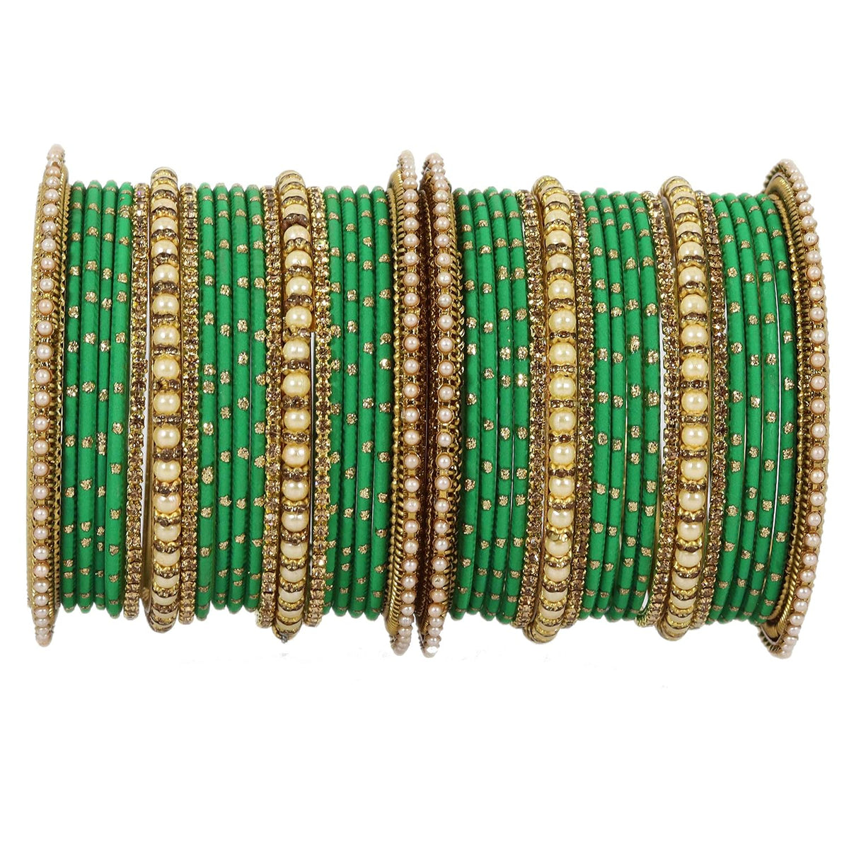 NMII Non-Precious Metal with Base Metal and Studded with Zircon Gemstone or Pearls Glossy Finished Traditional Bangle set for Women and Girls