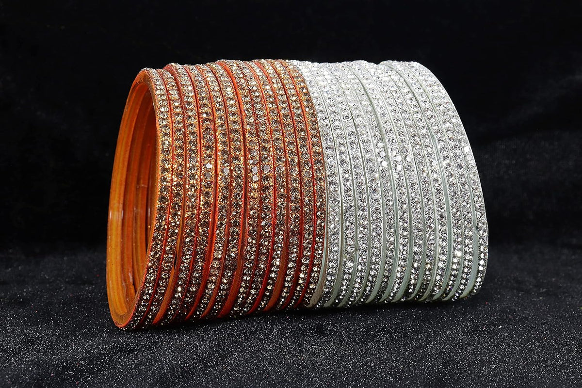 NMII Glass with Zircon Gemstone and Beads Studdded Glossy Finished Traditional Bangle Set For Women and Girls
