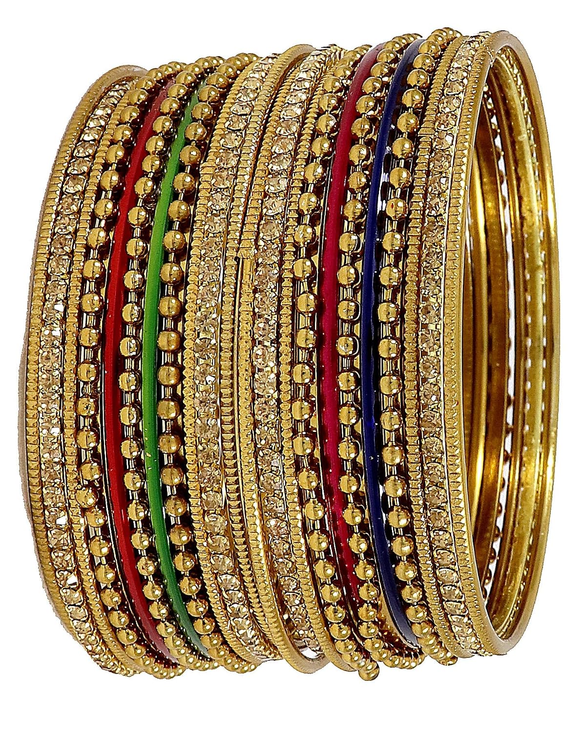 NMII Non-Precious Metal with Base Metal Zircon Gemstone Studded Glossy Finished Ballchain Linked Gold Plated Cutting Pattern Bangle set for Women and Girls
