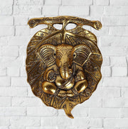 KridayKraft White Metal Leaf Ganesh Main Door Hanging for Home Decor