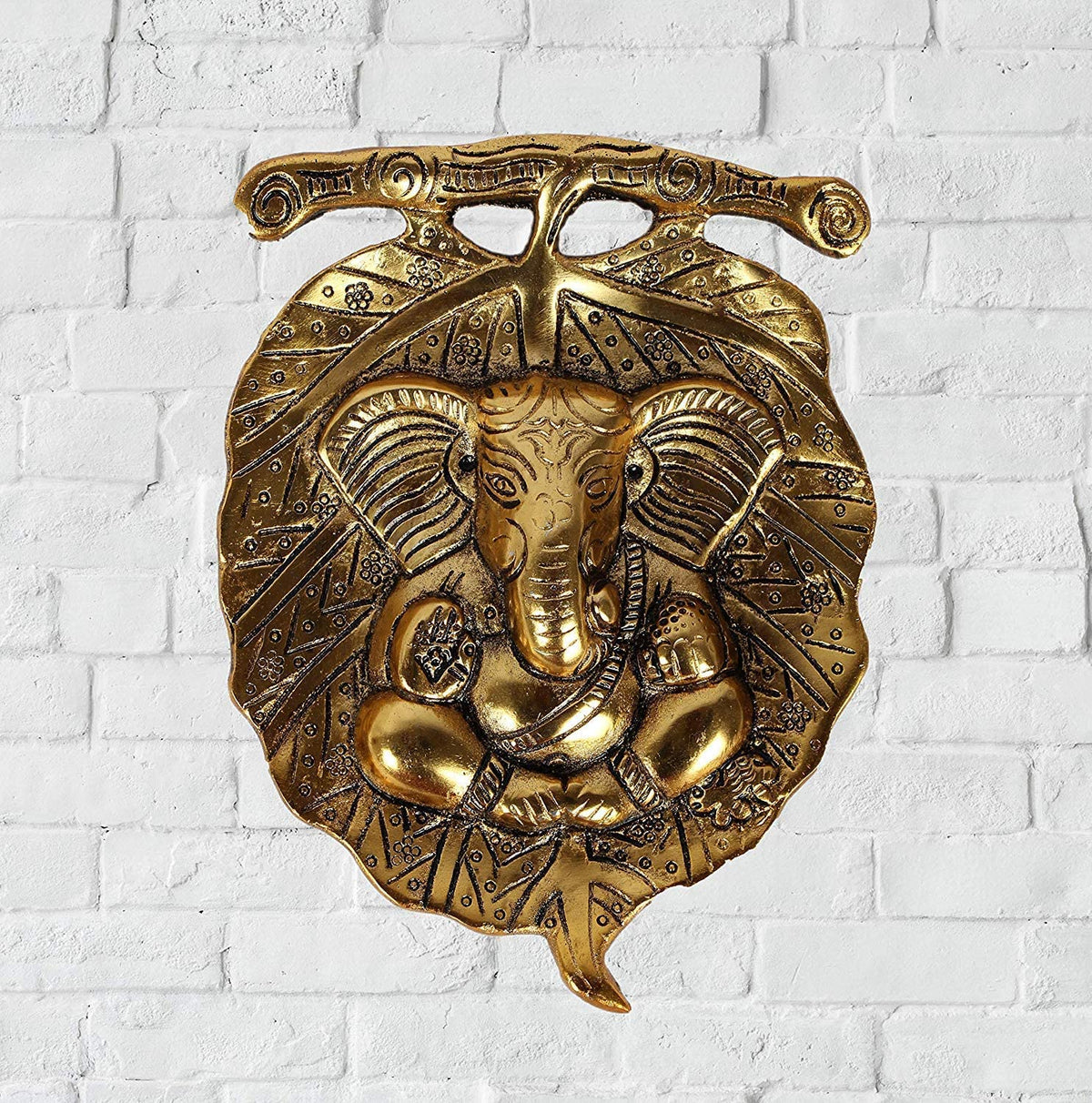 KridayKraft White Metal Leaf Ganesh Main Door Hanging for Home Decor