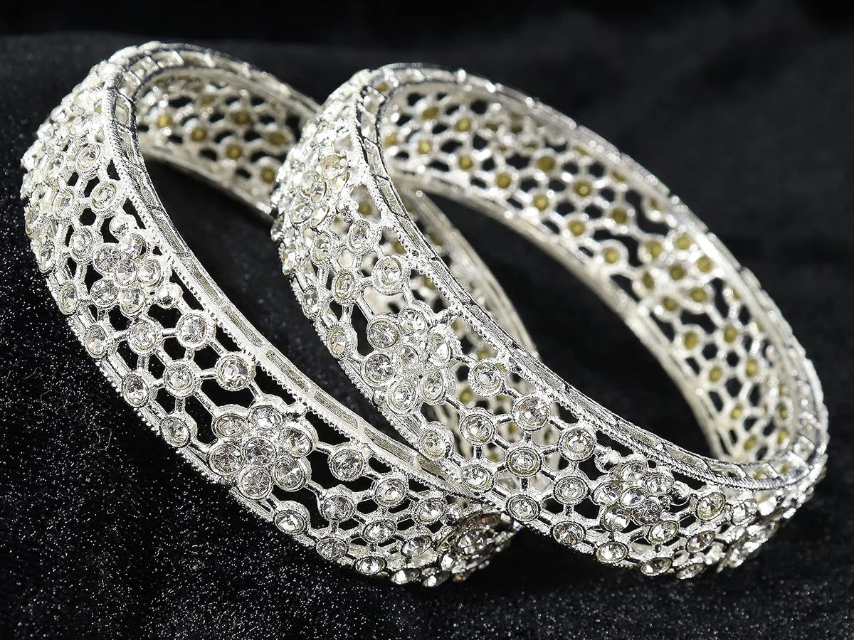NMII Alloy Metal with Zircon Gemstone Studded Kada Set For Women and Girls