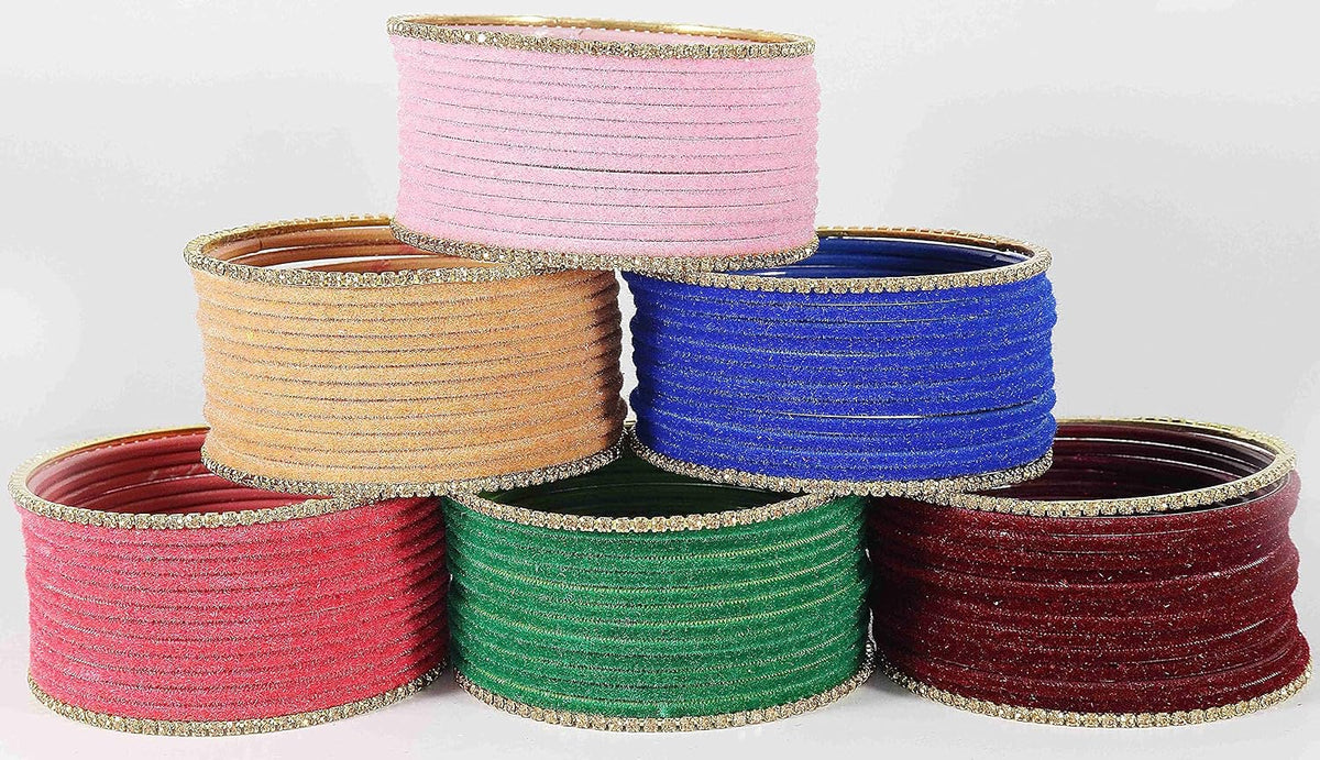 NMII Stylish Metal with Zircon Stone & BallChain Linked Velvet Bangles Set For Women and Girls | Fancy Metal Bangles | Women's Bangles