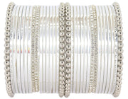 NMII Non-Precious Metal Base Metal Studded with Zircon Gemstone and Ball Chain Linked Glossy Finished Bangle Set For Women and Girls