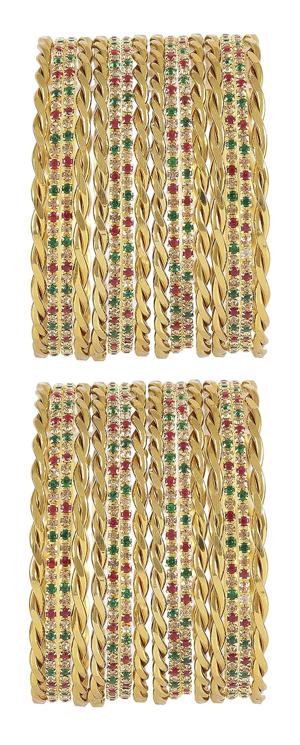 NMII Non-Precious Metal Base Metal with Zircon Gemstone and Twisted Glossy Finished Bangle Set For Women and Girls