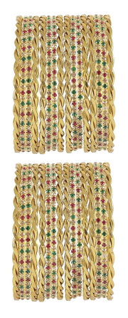 NMII Non-Precious Metal Base Metal with Zircon Gemstone and Twisted Glossy Finished Bangle Set For Women and Girls