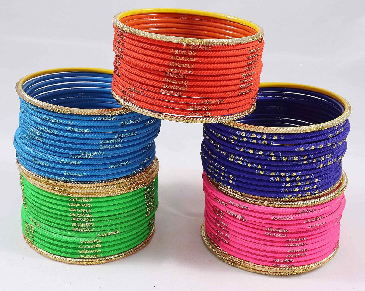 NMII Non-Precious Metal with Base Metal Spreads with Zari Glossy Finished Premium Traditional Bridal Chuda Bangle set for Women and Girls