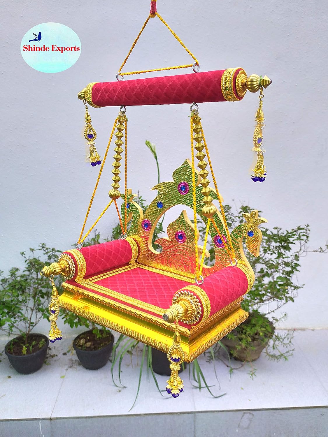 SHINDE EXPORTS Wooden Jhula for laddu Gopal Lord Thakur Pooja god singhasan (11 inch)