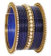 NMII Non-Precious Metal Base Metal Studded with Pearl or Zircon Gemstone and Linked with Ball Chain Glossy Finished Bangle Set For Women and Girls