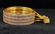 NMII Alloy Metal With Zircon Gemstone and Bells Latkan Linked Traditional Bangles Set For Girls and Women