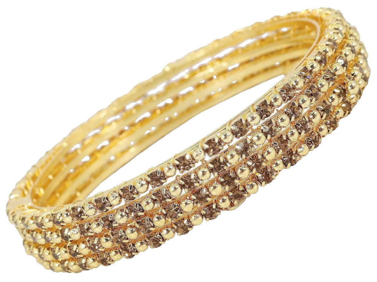 NMII Alloy Metal with Zircon Gemstone and Pearls Adorned Bangles Set For Women and Girls