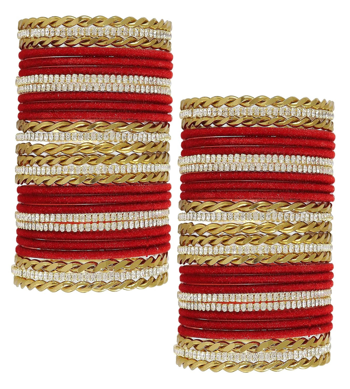 NMII Traditional Gold Plated Metal Bangles Set For Women & Girls with Zircon Gemstone and Velvet Studded | Women's Fashion Jewelry | Indian Bangles | Golden Chudi Set-Pack of 56