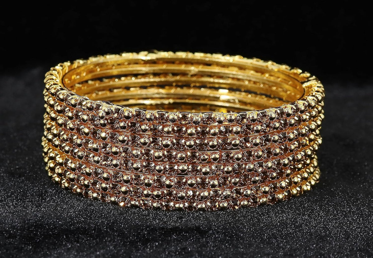NMII Alloy Metal with Zircon Gemstone and Pearls Adorned Bangles Set For Women and Girls