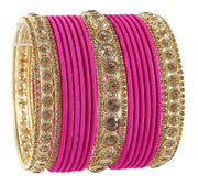 NMII Non-Precious Metal Base Metal and Studded Zircon Gemstone and Matte Finish Worked Bangle set for Women/Girls