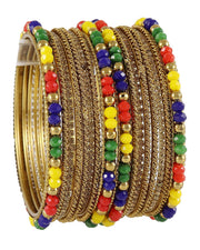 NMII Metal with Zircon Gemstone, Pearls and Beads Studded Glossy Finished Bangle Set For Women and Girls