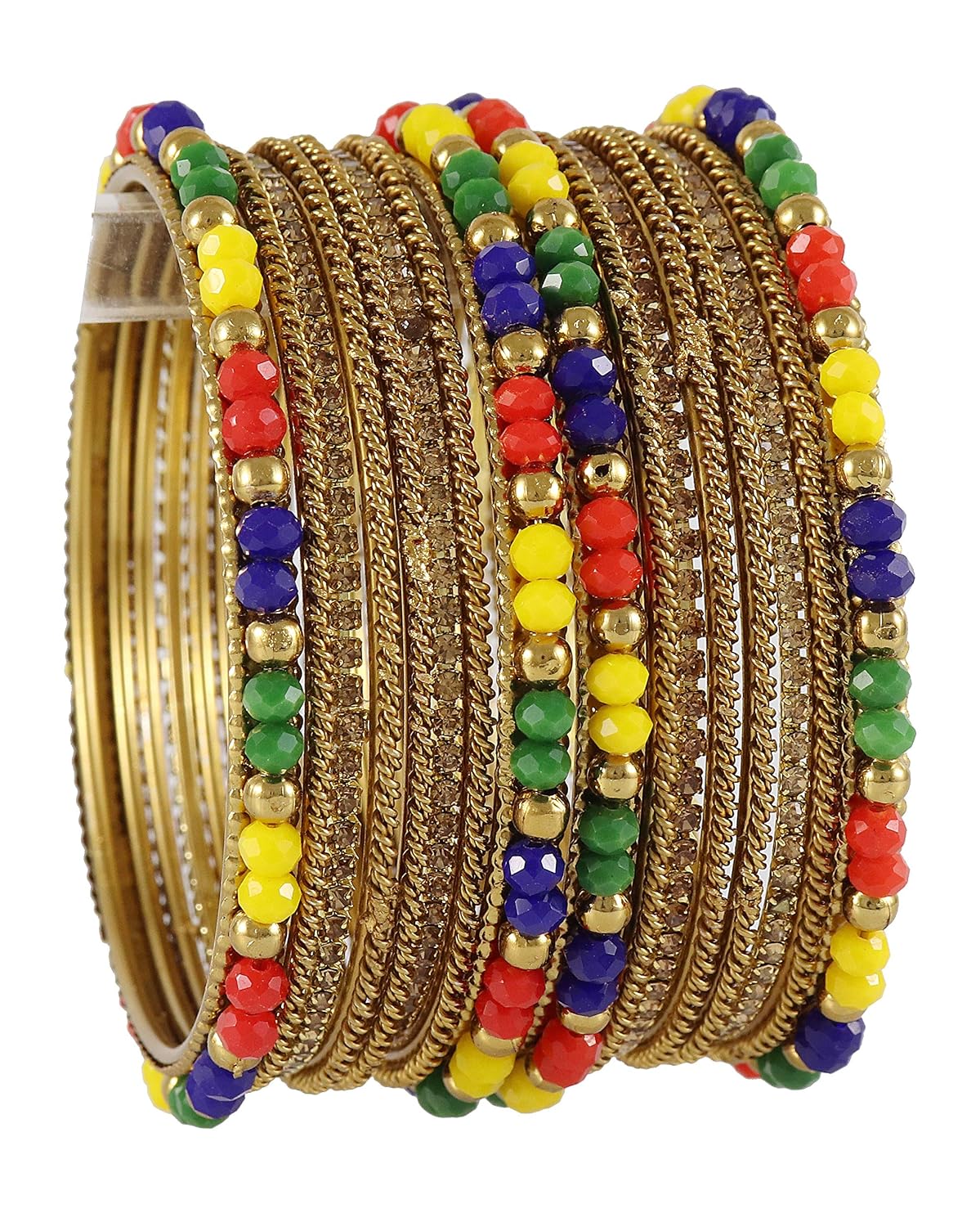 NMII Metal with Zircon Gemstone, Pearls and Beads Studded Glossy Finished Bangle Set For Women and Girls