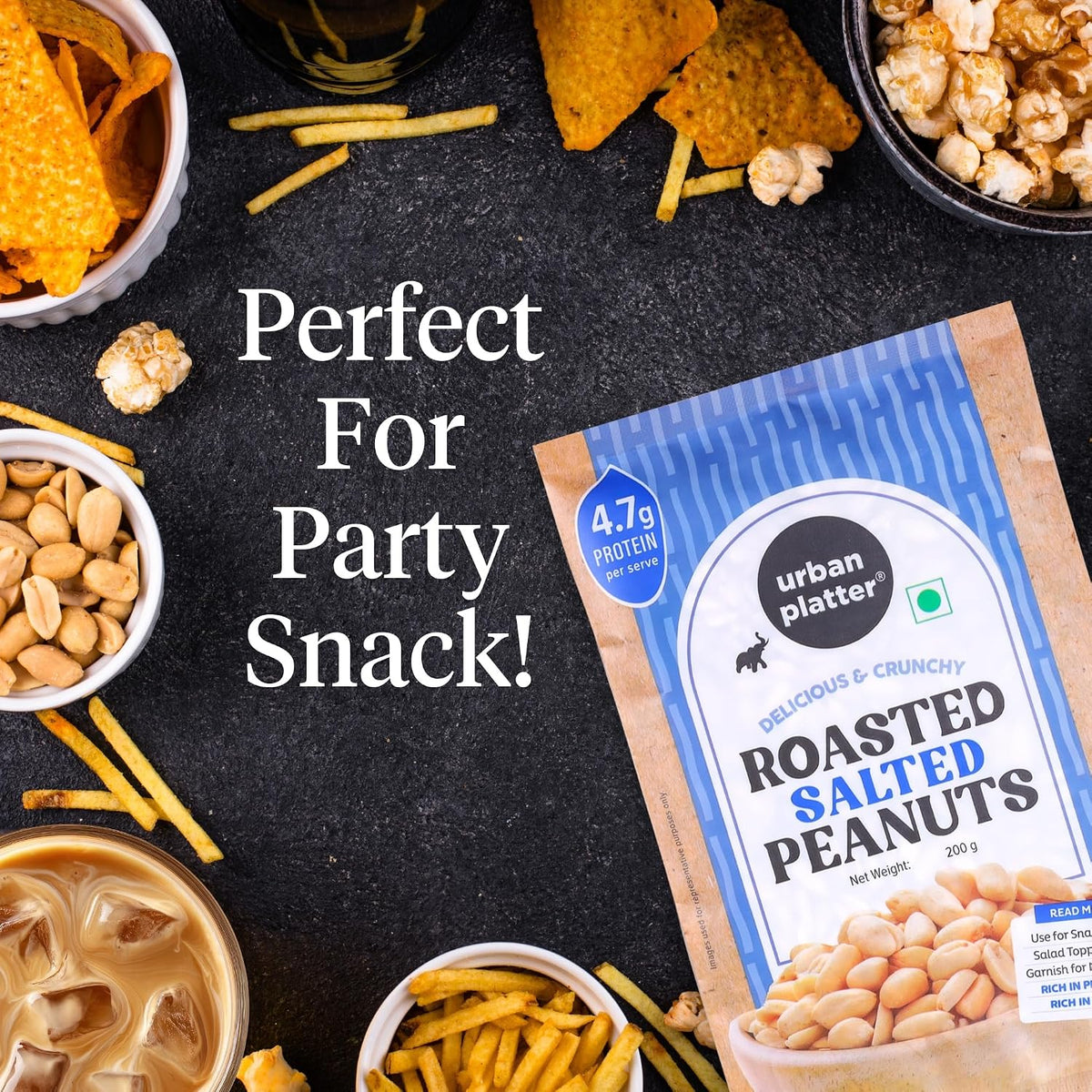 Urban Platter Roasted Salted Peanuts, 200g (Skin Removed | Vacuum Packed | Product of Bharuch | Oil-Free)