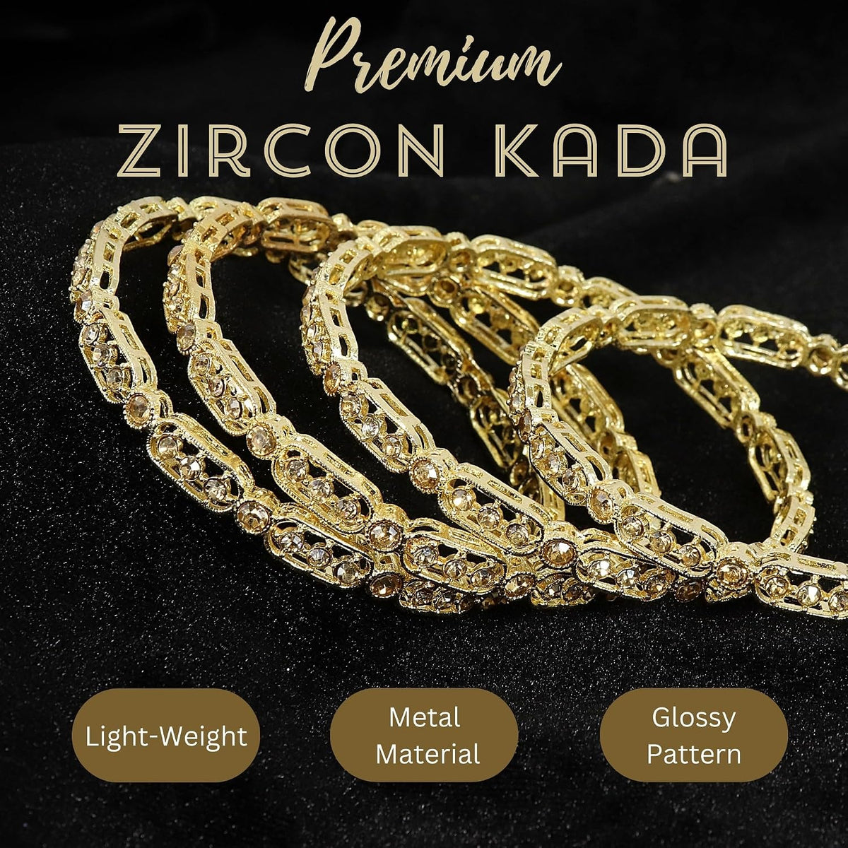 NMII Gold Plated Metal American Diamond Bangles Set For Women & Girls | Premium Traditional Design Kada Set For Women | Kada Bangles For Women | Wedding Fashion Jewellery- Set of 4