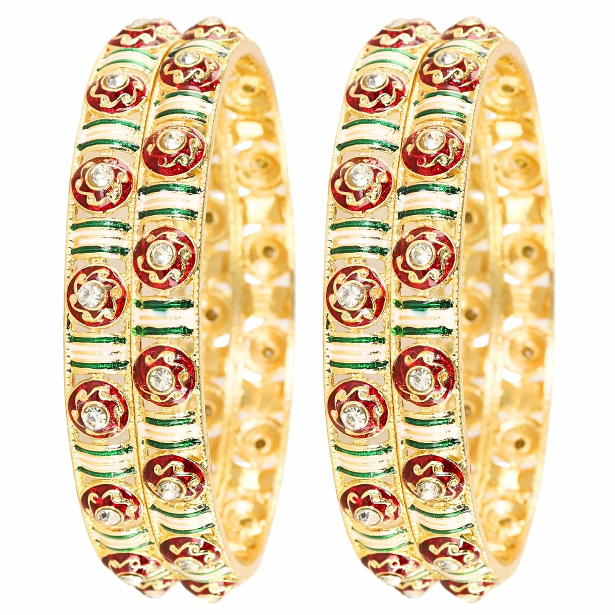 NMII Traditional Metal Bangles Set For Women & Girls with Golden Zircon Stones & Multicolour Finish | Designer Rajwadi Design Kangan | Premium Girls' Bangles Kada Set Wedding, Party, Festive- Set of 4