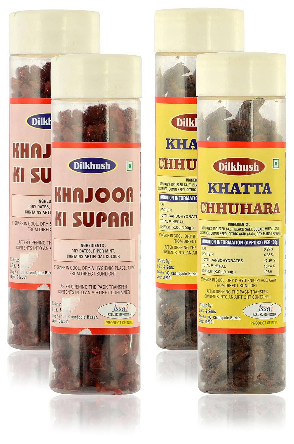 Dilkhush Khajoor Ki Supari and Khatta Chhuhara, 600 g (Combo of 4)