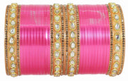 NMII Acrylic (Plastic) with Oval Beads Or Zircon Gemstone Studded Worked Glossy Finished Short Chuda Set for Women and Girls