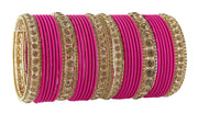 NMII Non-Precious Metal Base Metal and Studded Zircon Gemstone and Matte Finish Worked Bangle set for Women/Girls