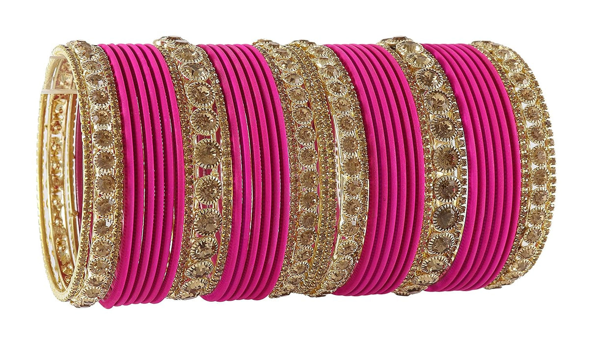 NMII Non-Precious Metal Base Metal and Studded Zircon Gemstone and Matte Finish Worked Bangle set for Women/Girls
