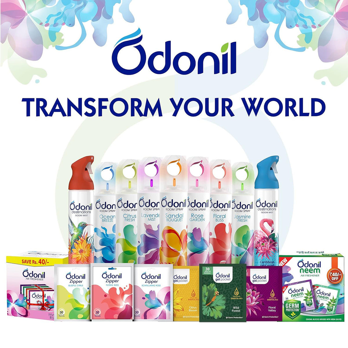 Odonil Air Freshener Room Spray - 440 ml Combo (Pack of 2, 220ml each) | Jasmine Fresh & Ocean Breeze | Nature Inspired Fragrance for Home & Office | Long Lasting Fragrance | Instant Freshness