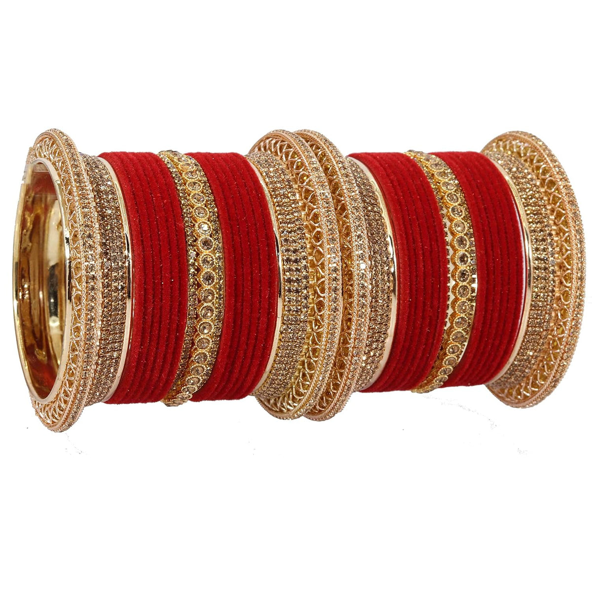 NMII Non-Precious Metal with Base Metal and Studded with Zircon Gemstone Glossy Finished Traditional Velvet Bangle Chuda set for Women and Girls