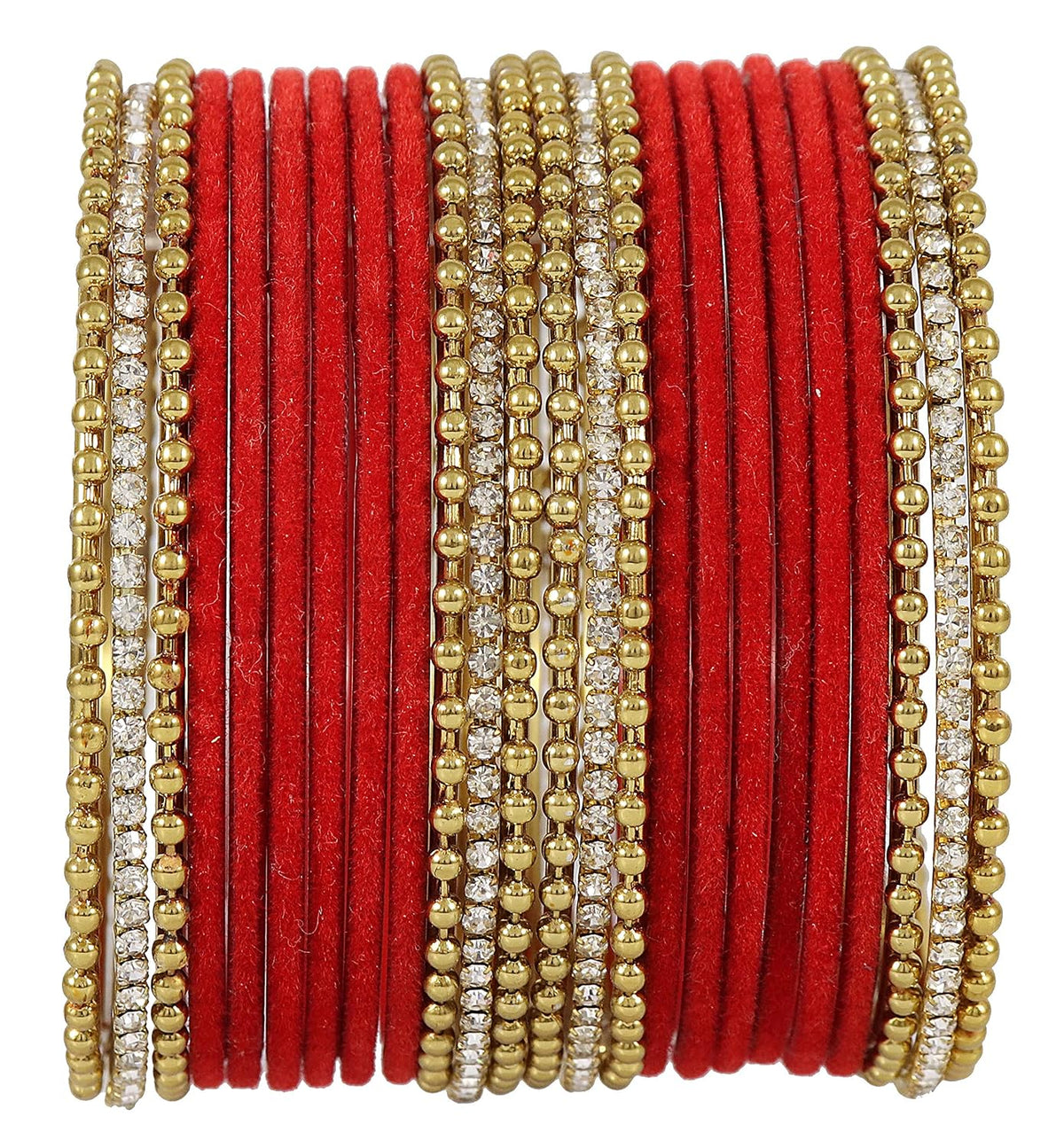 NMII Non-Precious Metal Base Metal With Velvet and Ball Chain Or Zircon Gemstone Studded Worked Bangles Set For Women and Girls