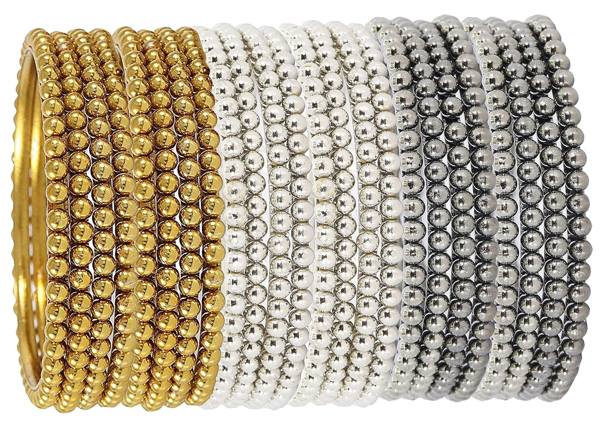 NMII Metal Base Metal with Ball Chain Linked Glossy Finished Kada set For Women and Girls