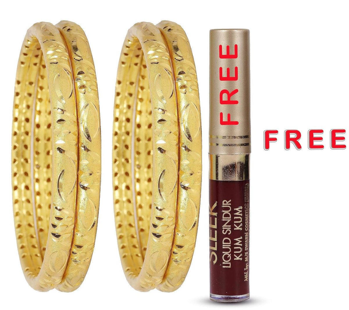 NMII Brass Metal with Gold Plating Bangles Set For Women's & Girls (Pack of 4)