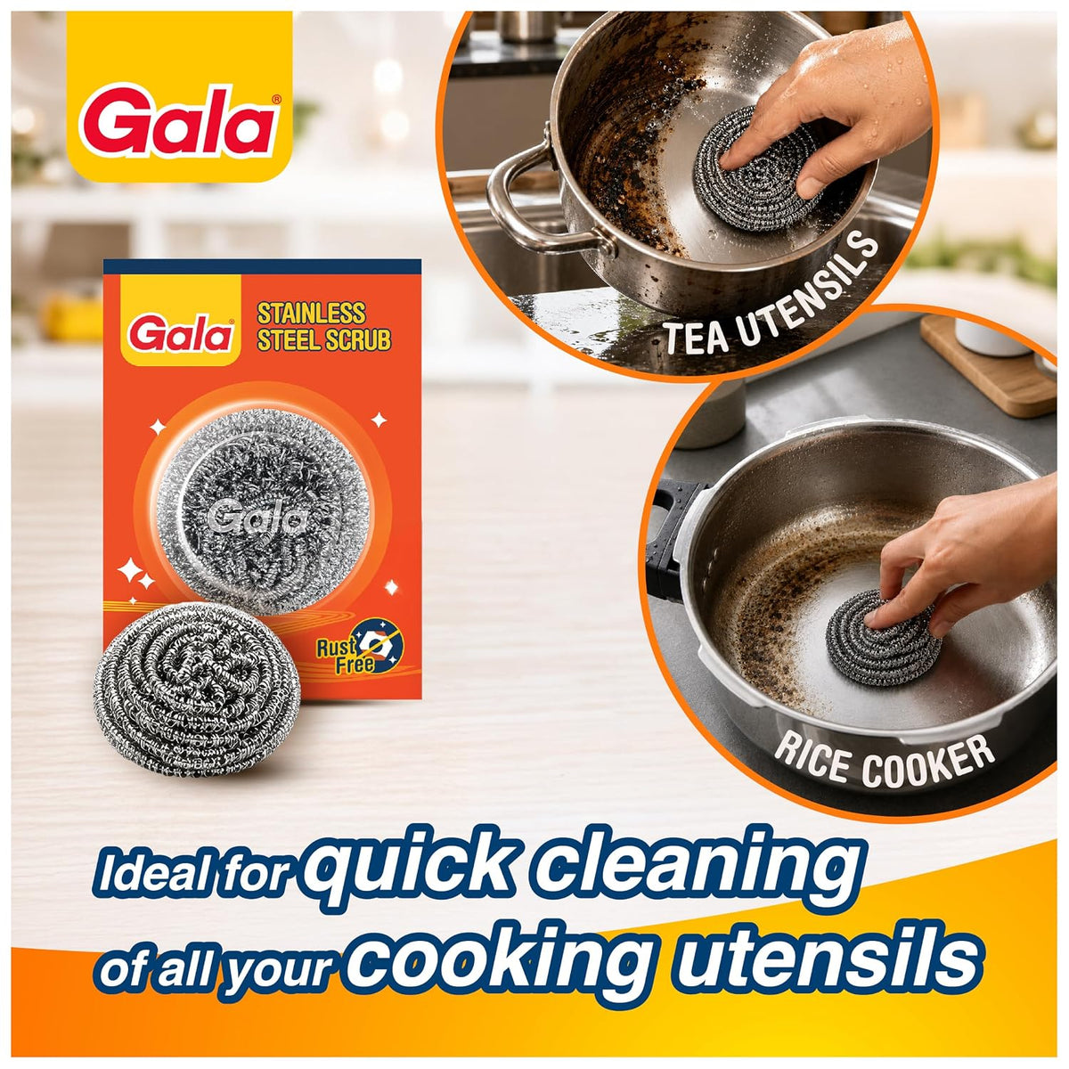 Gala Steel Scrubber Combo Set (Pack of 6), Stainless Steel Scrubber for Utensils, Scrubber for Kitchen