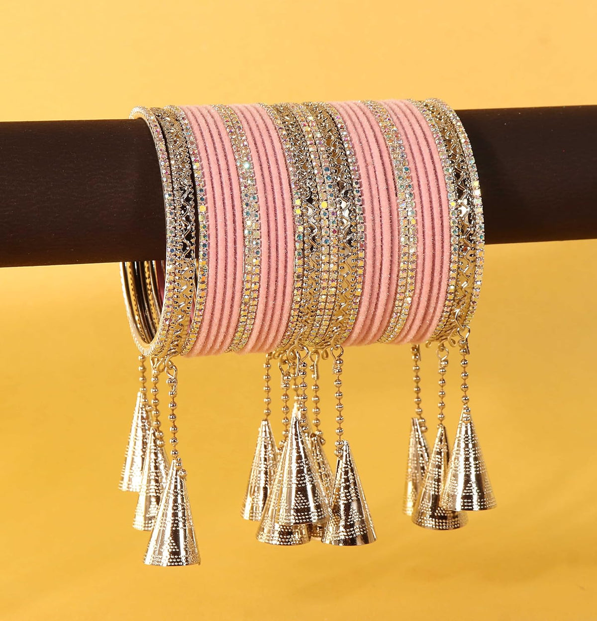 NMII Stylish Silver Latkan Metal Bangles Set For Women & Girls with | Designer Women's Chuda Bangles | Girl's Bangles Bracelet For Wedding, Party, Occasion Wear-Set of 32